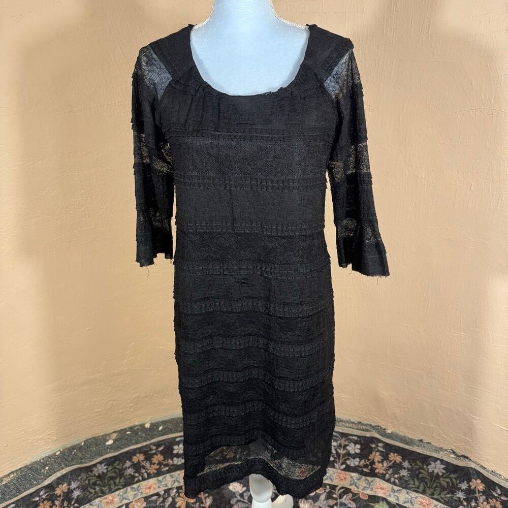 Sangria Black Lace-Overlay Sheath Dress – 3/4 Sleeve | Size 10